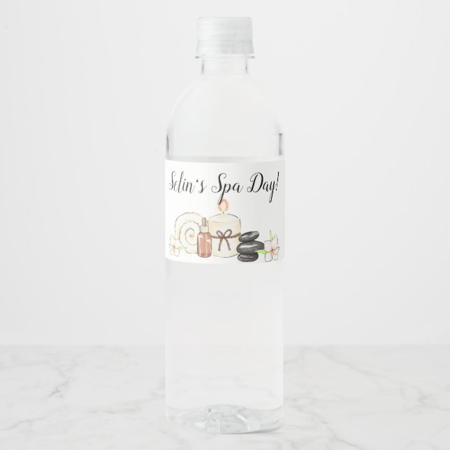 Spa Day Birthday Party Water Bottle Label (Front)