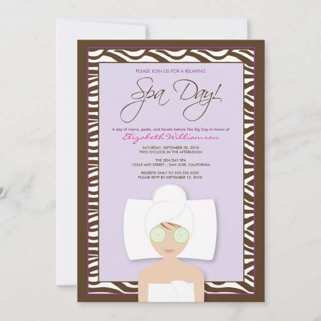 Spa Day Bridal Shower Invitation (lavender) (Front)