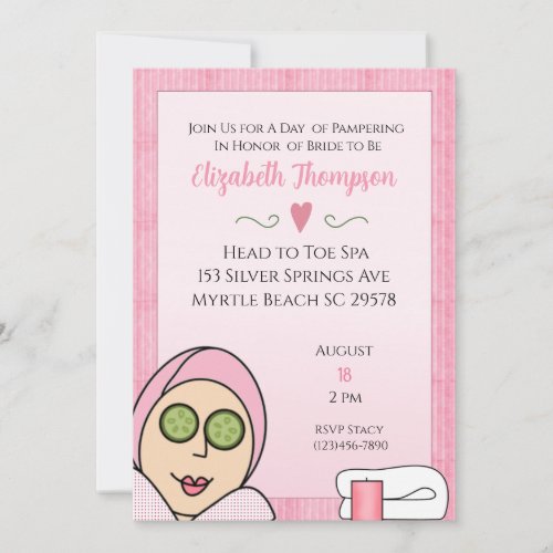 Spa Day  Bridal Shower Pink  Invitation