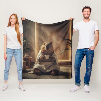Spa Day Capybara Coffee Break Fleece Blanket