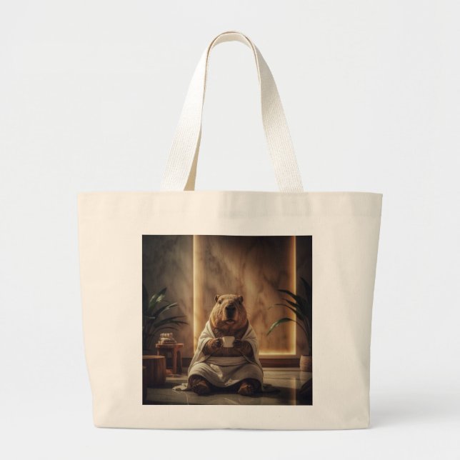 Spa Day Capybara Coffee Break Large Tote Bag (Front)