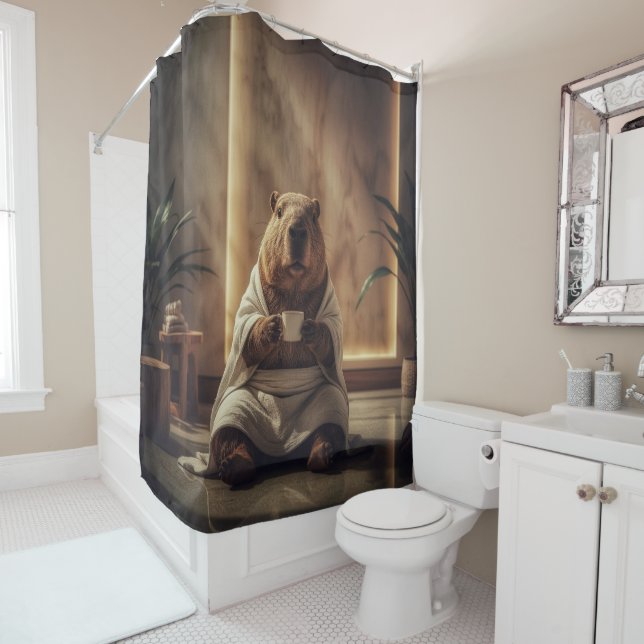 Spa Day Capybara Coffee Break Shower Curtain (In Situ)