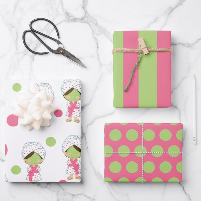 Spa Day Cute Girl Wrapping Paper Sheet Set (Front)