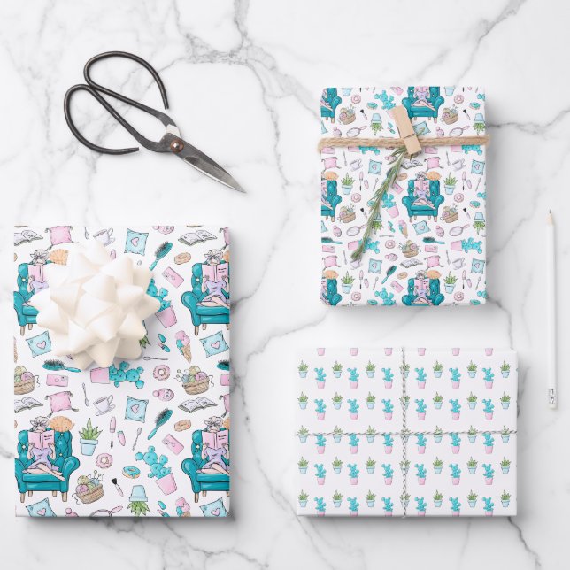 Spa Day Girlie Wrapping Paper Sheets (Front)