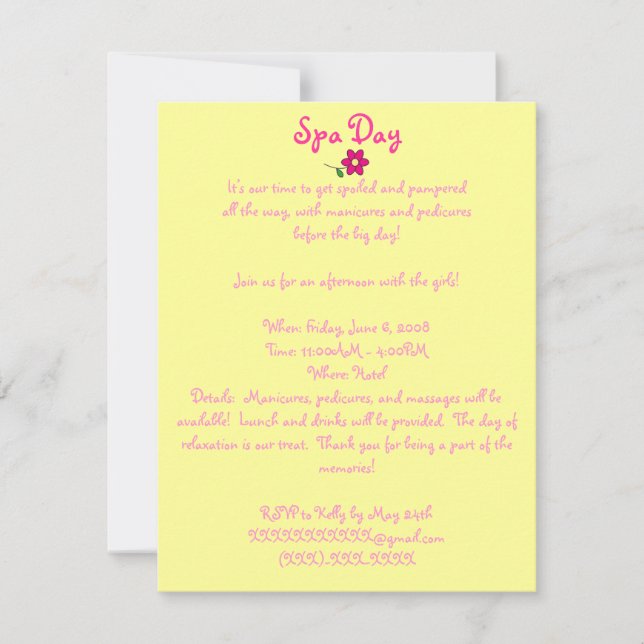 Spa Day Invitation (Front)