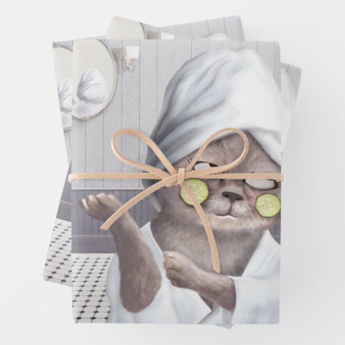 Spa Day Kitty Wrapping Paper Sheets