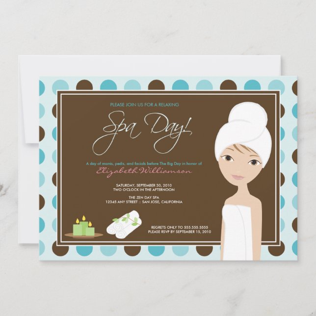 Spa Day Polka-dots Bridal Shower Invite (aqua) (Front)