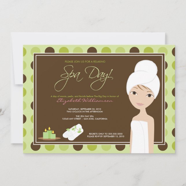 Spa Day Polka-dots Bridal Shower Invite (lime) (Front)