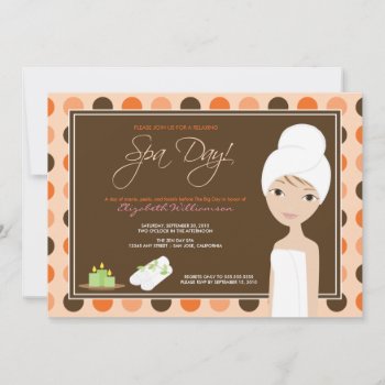 Spa Day Polka-dots Bridal Shower Invite (orange) by TheWeddingShoppe at Zazzle