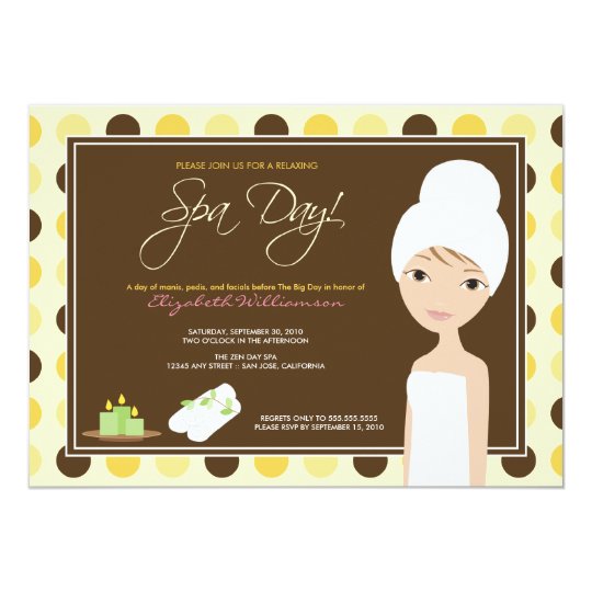 Spa Day Polka-dots Bridal Shower Invite (yellow)
