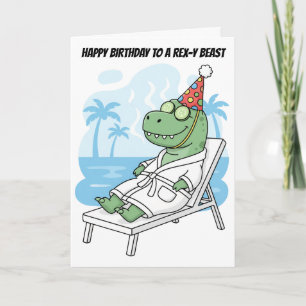Spa Day T-Rex Birthday Hat Funny Dinosaur Card