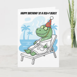 Spa Day T-Rex Birthday Hat Funny Dinosaur Card