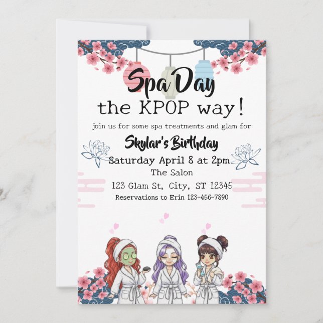 Spa Day the KPOP Way birthday Invitation (Front)