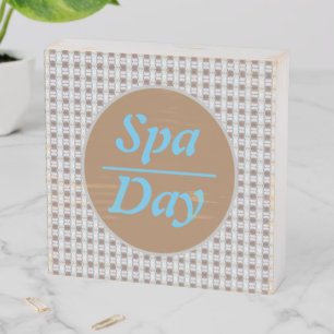 Spa Day Vertical Tan Chain Blue Diamond Wooden Box Sign