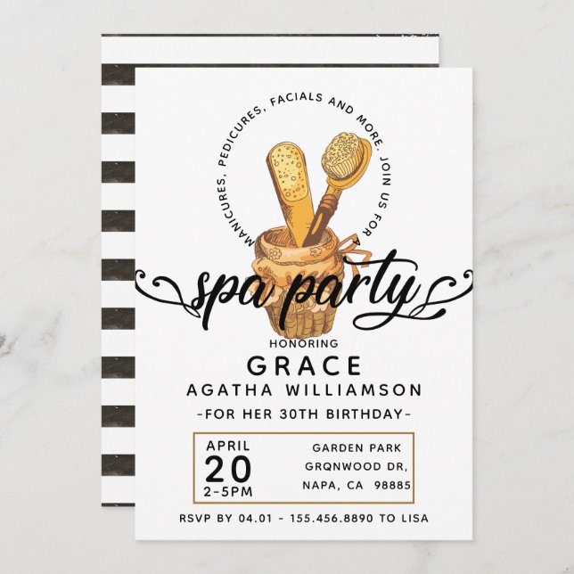 Spa Day Vintage Birthday Invitation (Front/Back)