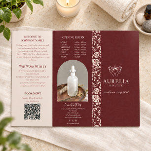 Spa & Esthetician Elegant Burgundy Floral Trifold Brochure