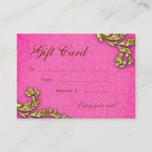 Spa Gift Card Elegant Gold Leaf Pink Business Cards