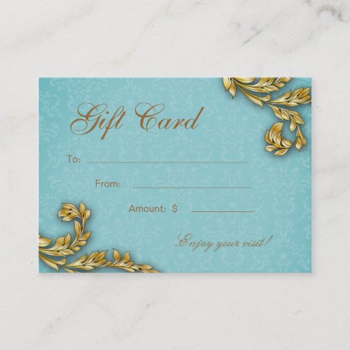 Spa Gift Card Spa Elegant Gold Leaf Blue Business Cards