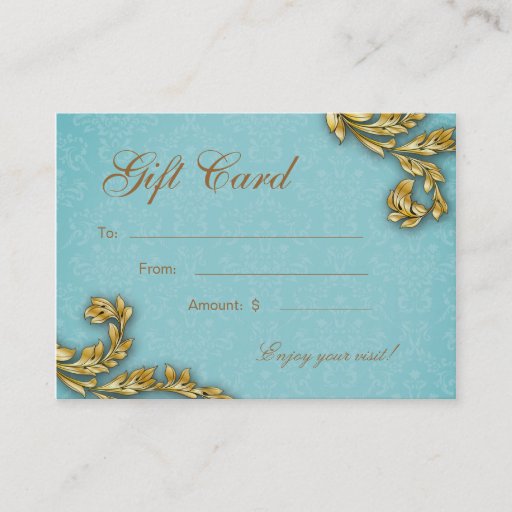 Customizable Spa Gift Card Spa Elegant Gold Leaf Blue Business Cards