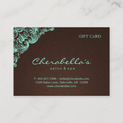 Spa Gift Card Spa Linen Brown Mint Business Card Templates