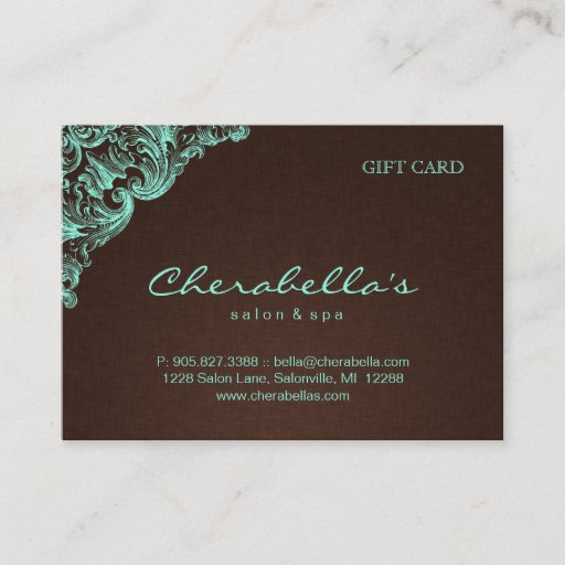 Customizable Spa Gift Card Spa Linen Brown Mint Business Card Templates