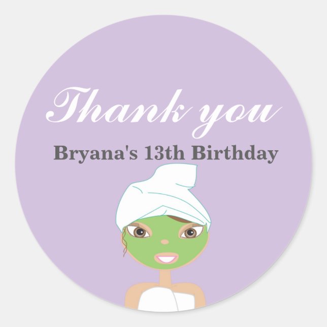 SPA Girl birthday party beauty favor sticker (Front)