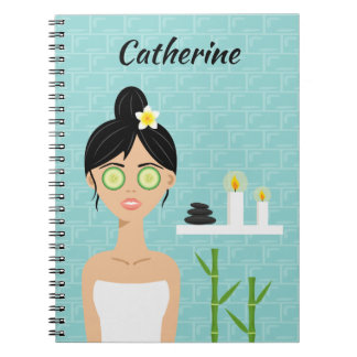 Spa Girl In Spa Bathroom Illustration With Name Notebook