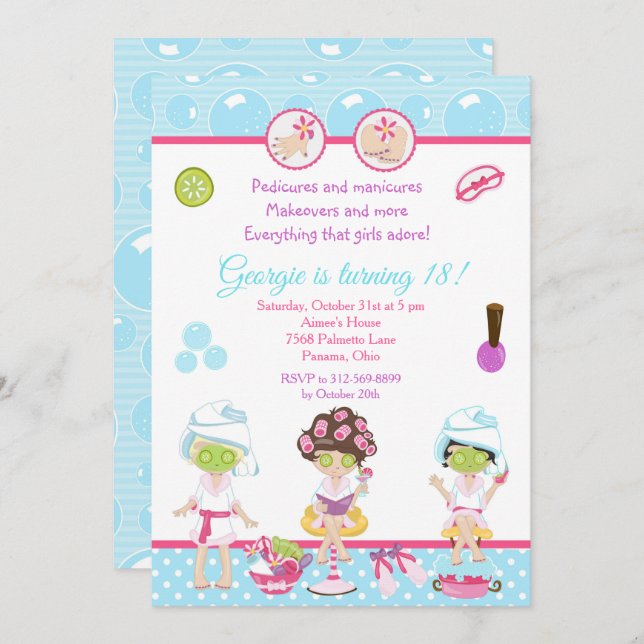 Spa Girls Pamper Birthday Party Invitation (Front/Back)