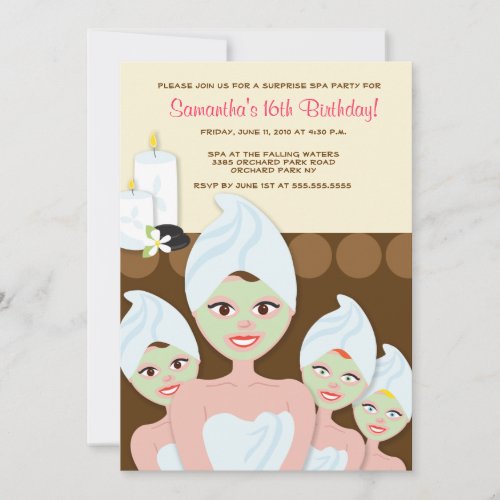 SPA Girls PARTY Birthday or Bridal Shower 5x7 Invite