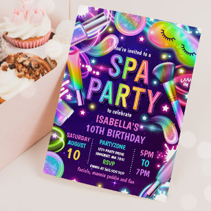 Spa Glow Neon Glitz And Glam Makeup Birthday Party Invitation