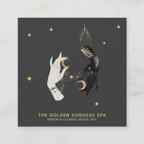  Spa Hands Stars Moon Mystic Gold Palm Leaves Square Business Card