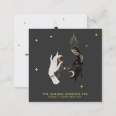 *~* Spa Hands Stars Moon Mystic Gold Palm Leaves Square Business Card (Front/Back)