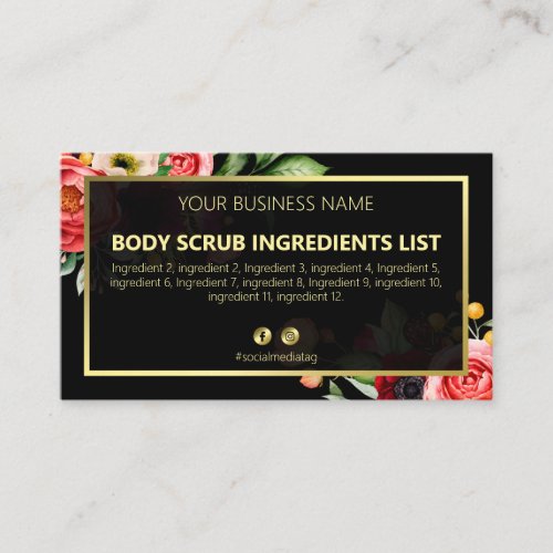 Spa Ingredients Instructions Business Card