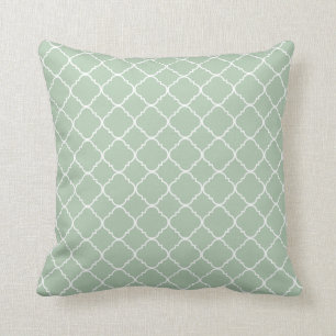 Spa Light Sage Green White Quatrefoil Throw Pillow