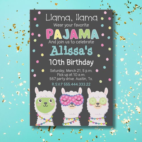 Spa llama party llama pajama invitation