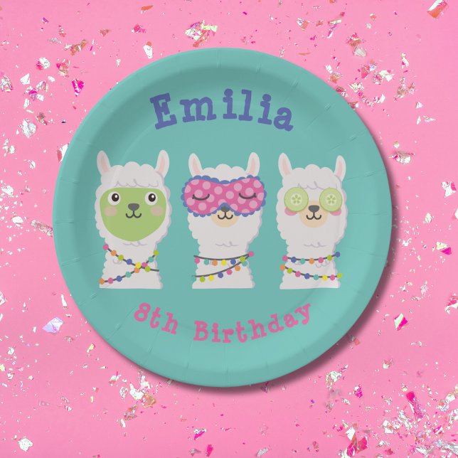 Spa llama party, llama pajama paper plates (Creator Uploaded)