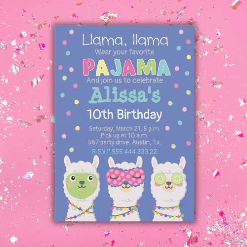 Spa llama party pajama party invitation