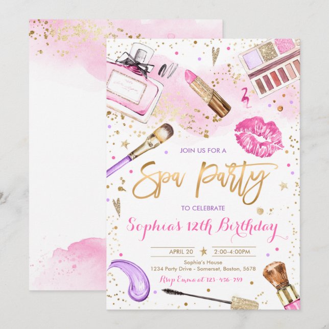 Spa Makeup Birthday Party Blush Pink Glam Party In Invitation (Front/Back)