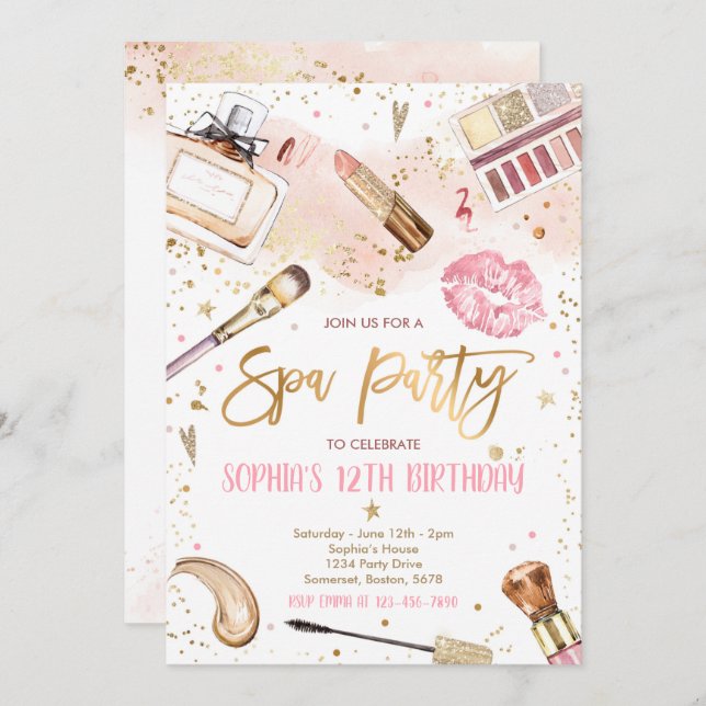 Spa Makeup Birthday Party Blush Pink Glam Party Invitation (Front/Back)