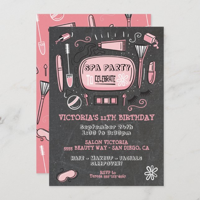Spa Makeup Birthday Party Invitation (Front/Back)