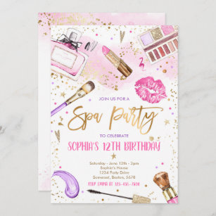 Spa Makeup Birthday Party Pink Glitz & Glam Party Invitation