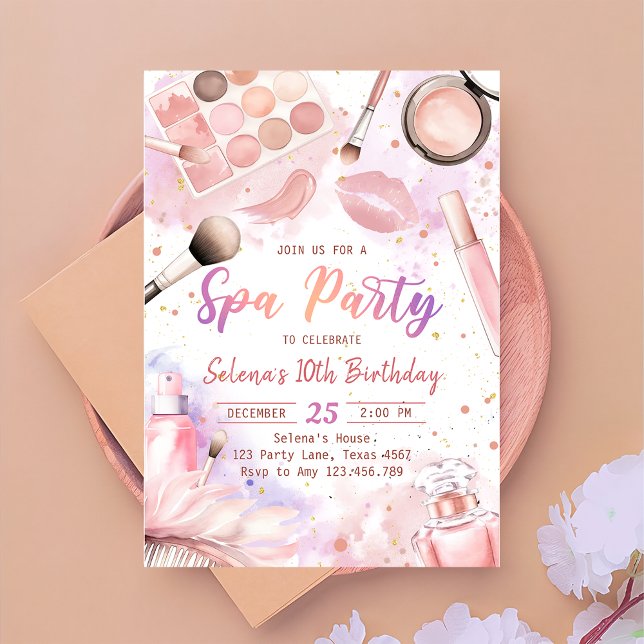 Spa Makeup Birthday Party Pink Glitz & Glam Party Invitation (Creator Uploaded)