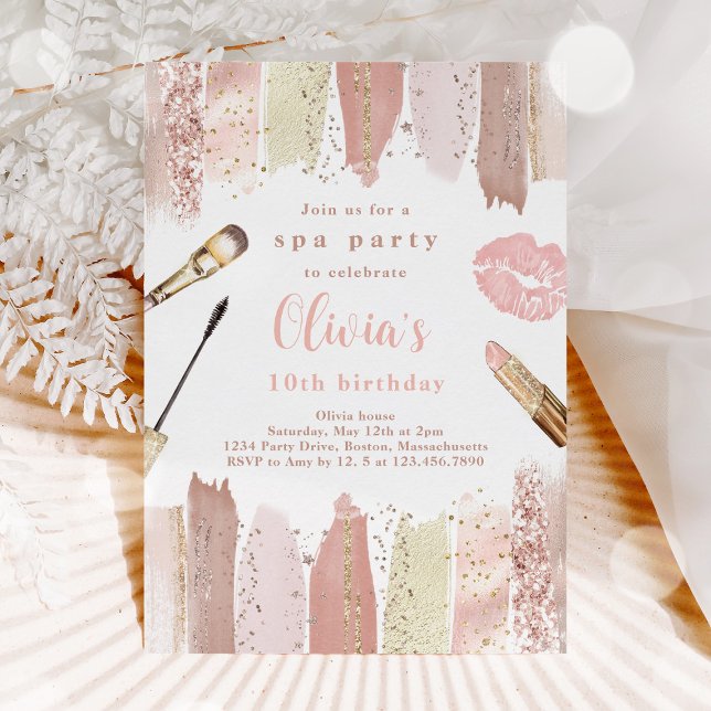 Spa Makeup Birthday Party Pink Glitz & Glam Party Invitation (Creator Uploaded)