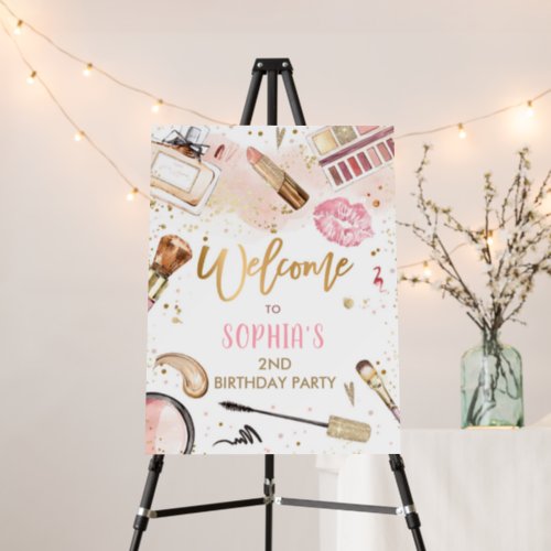 Spa Makeup Birthday Party Pink Glitz Glam Welcome Foam Board