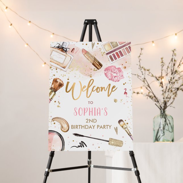 Spa Makeup Birthday Party Pink Glitz Glam Welcome Foam Board (In Situ (Stand))