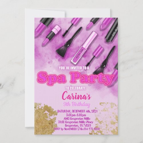 Spa Makeup Glam Birthday Invitation