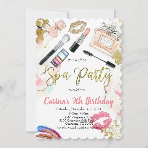 Spa Makeup Glam Birthday Invitation