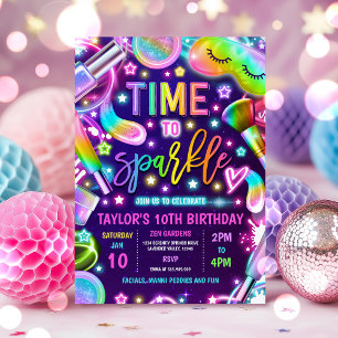 Spa Makeup Glamour Party Neon Glow Birthday Party Invitation