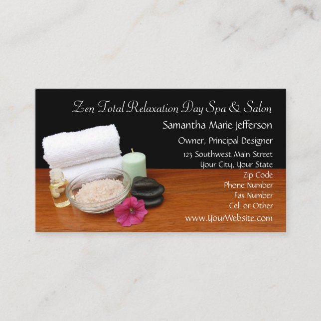 Spa/Massage/Pedicure Salon Scene Black/Color Business Card (Front)