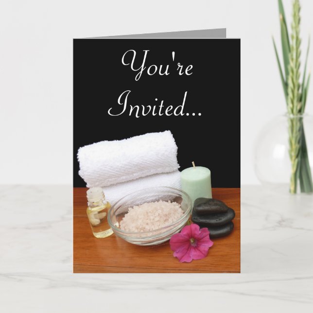 Spa/Massage/Pedicure Salon Scene Black/Color Invitation (Front)